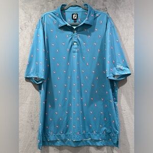 Footjoy Shirt Men's XL Blue Lisle Cocktail Print Self Collar Golf Polo Party
